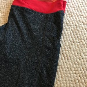 Gray leggings, orange and pink waistband